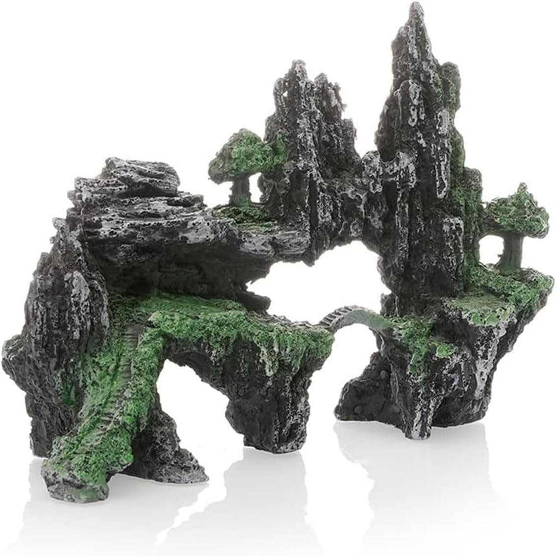AIMALL Realistic Aquarium Landscape Decoration, Moss-Covered Rock Cave Mountain Tree, Fish Tank Stone Ornament, Dimensions: 9.05In X 6.29In X 3.15In image number 2