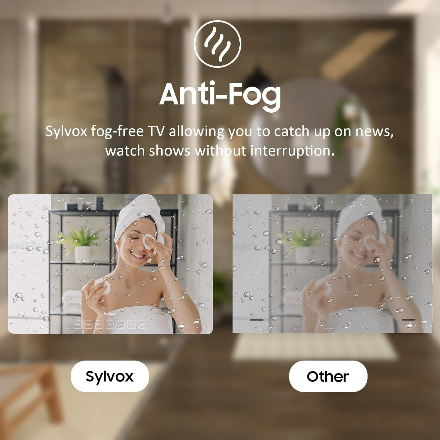 SYLVOX 32'' Smart Waterproof TV, Magic Mirror TV for Bathroom, 1080P, Bass Boost, IP66, Built-In APP Store, and Voice Assistant (On Wall Model) image number 2