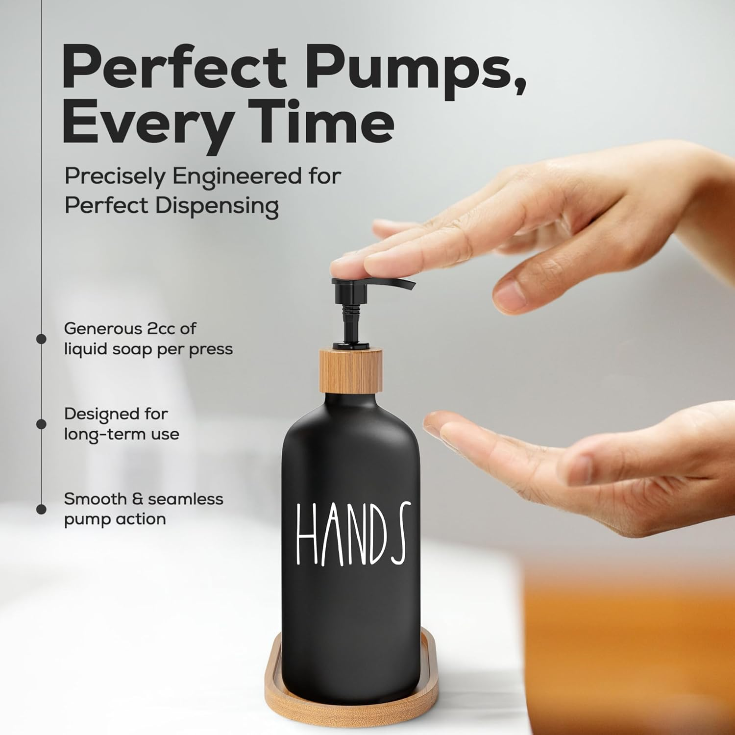 Brighter Barns Hand and Dish Soap Dispenser for Kitchen Sink by - Farmhouse Kitchen Soap Dispenser Set with Tray - Glass Soap Dispenser - Modern Boho Farmhouse Kitchen Decor (Black)