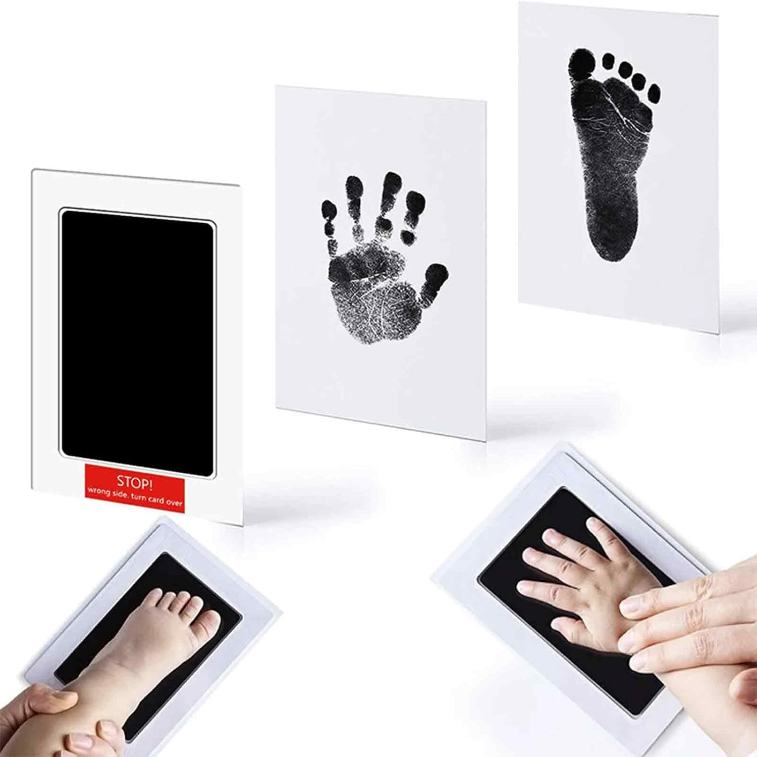Baby Hand and Footprint Kit, 4Pcs Baby Footprint Kit & Handprint Kit Pet Paw Print Kit with 4 Ink Pads and 8 Imprint Cards Safe for Hands and Feet Family Keepsake Baby Shower Gifts (Black) image number 1