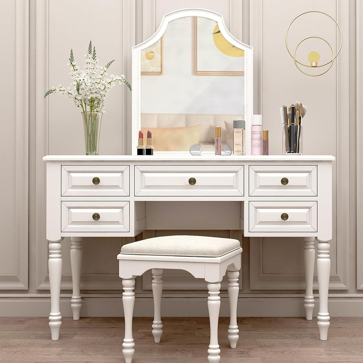 Phoselpida Antique Brass Cabinet Knobs, Vintage Sunburst Design, 30Mm, Set of 10, Zinc Alloy Drawer Pulls with Hardware