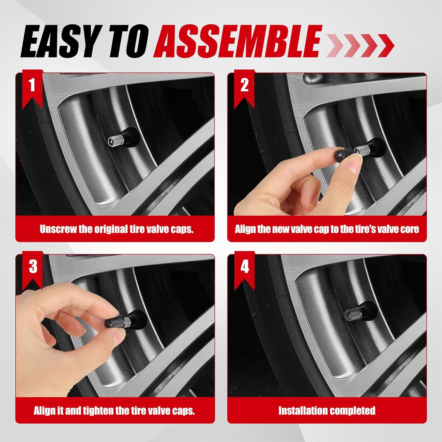 100PCS Tire Valve Caps, Valve Stem Caps with O Rubber Ring, Tire Caps Are Suitable for Bicycles, Cars, Motorcycles, Suvs and Trucks (Black) image number 1