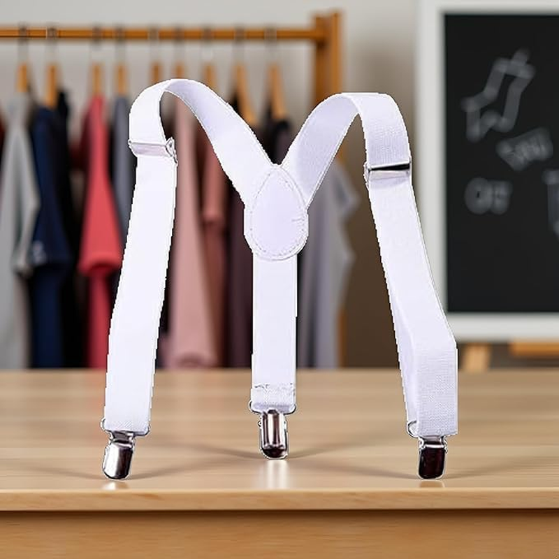 2Pcs White Kids Suspenders Braces,Adjustable Clip on Y-Back Elastic Suspenders with Metal Clips for Boys Girls Boys' Accessories Clothing, Shoes and Jewelry image number 4