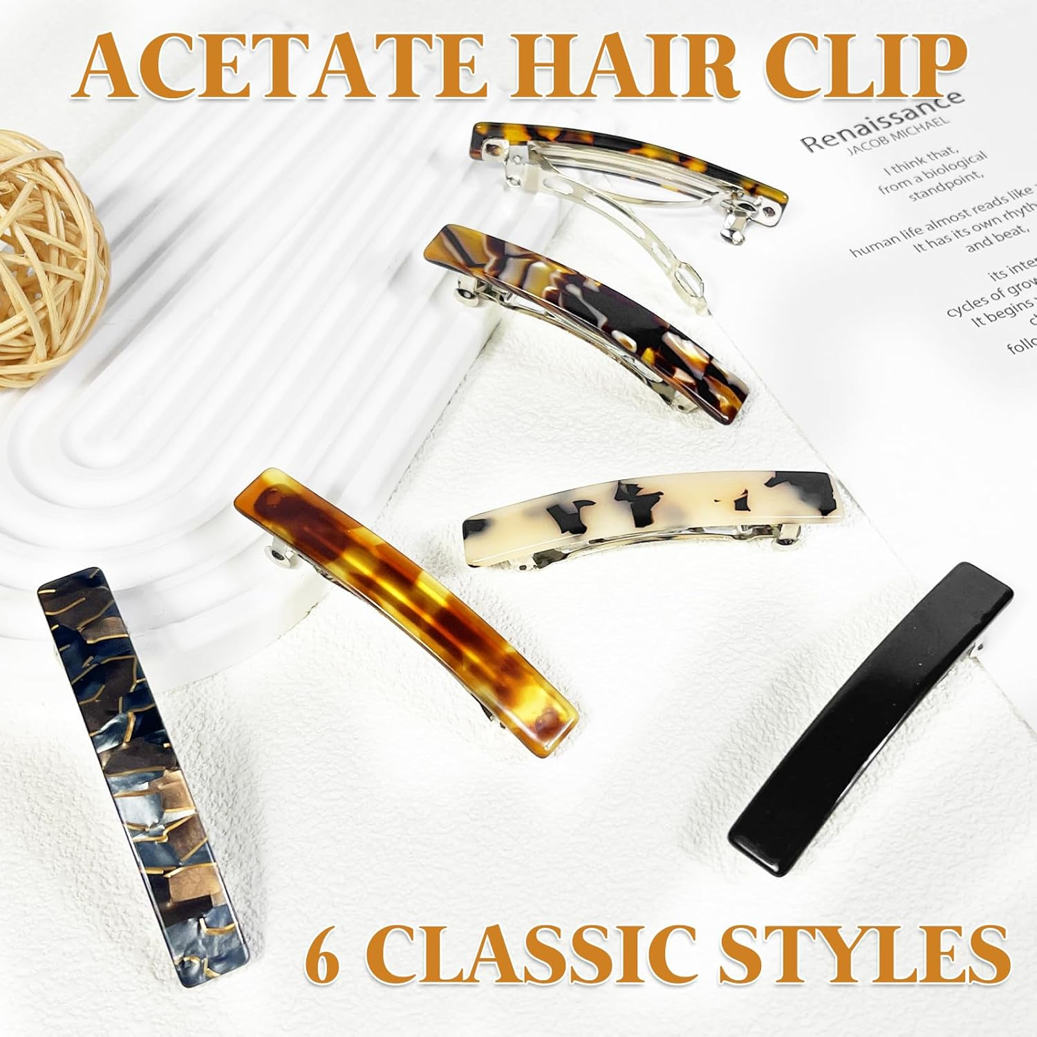 Hanyousheng 6 PCS French Hair Clips, 7.5Cm Acetate Barrette Hair Sliders, Tortoiseshell Delicate Hairs Accessories, Colorful Hairs Clis for Women and Girls(Six Colors) image number 1