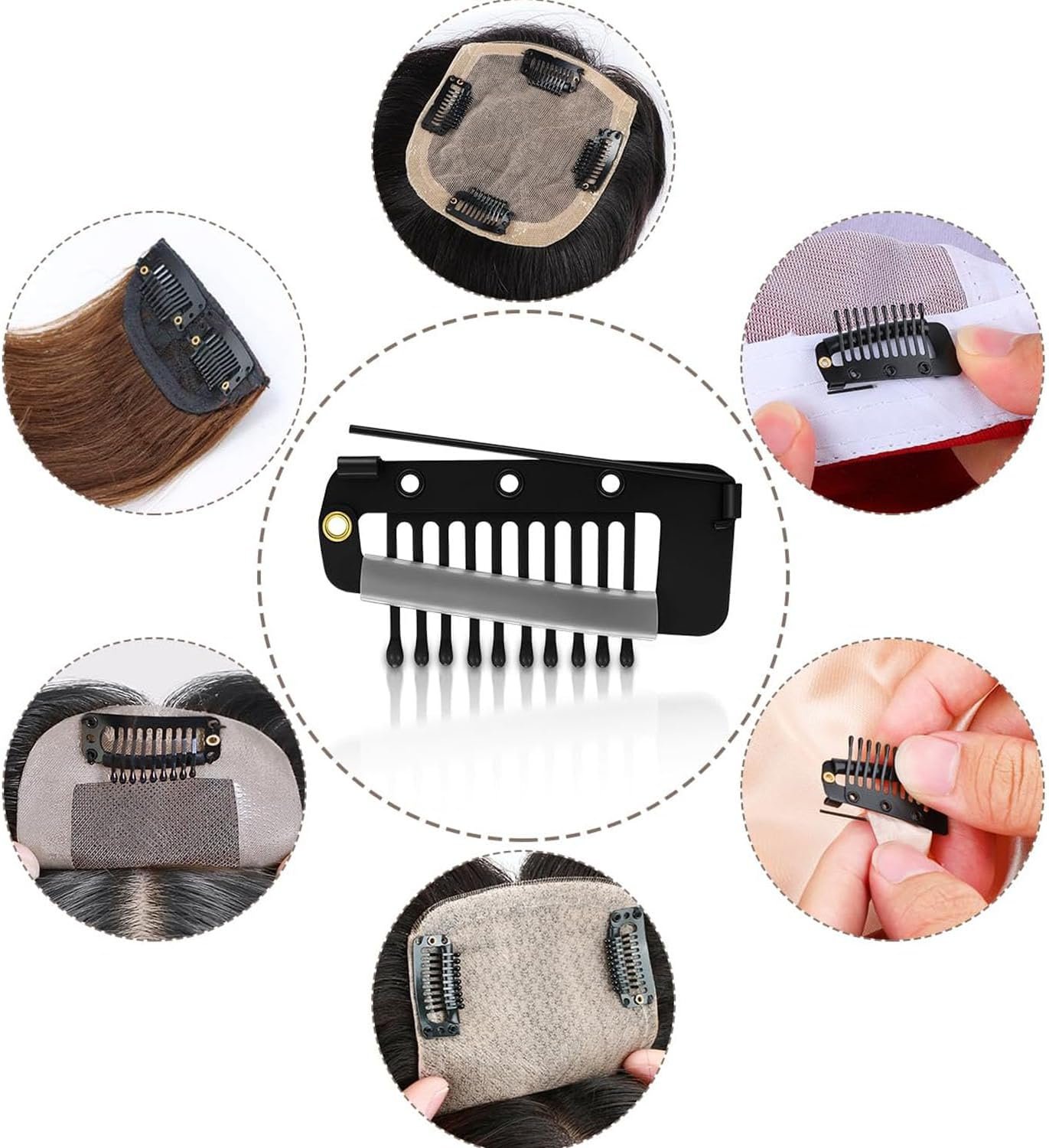 LYSAIMG 15 Pcs Wig Clips,Chunni Clips with Safety Pins,3 Color Hair Extension Clips,Strong Chunni Grip Hair Clip,Metal Wig Clips,Diy Comb,Portable to Secure Wig for Women Men image number 3