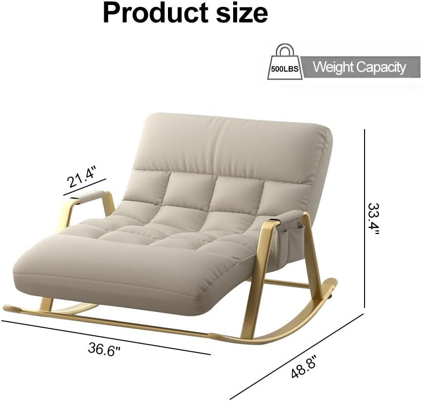 CHAOFLIGHT Double Rocking Chairs,Oversized Relax Chair 5 Speed Adjustable Recliner with Antifouling Upholstered and Armrests Reading Sofa for Living Room,Courtyard,Balcony (Beige Gold Legs) image number 3