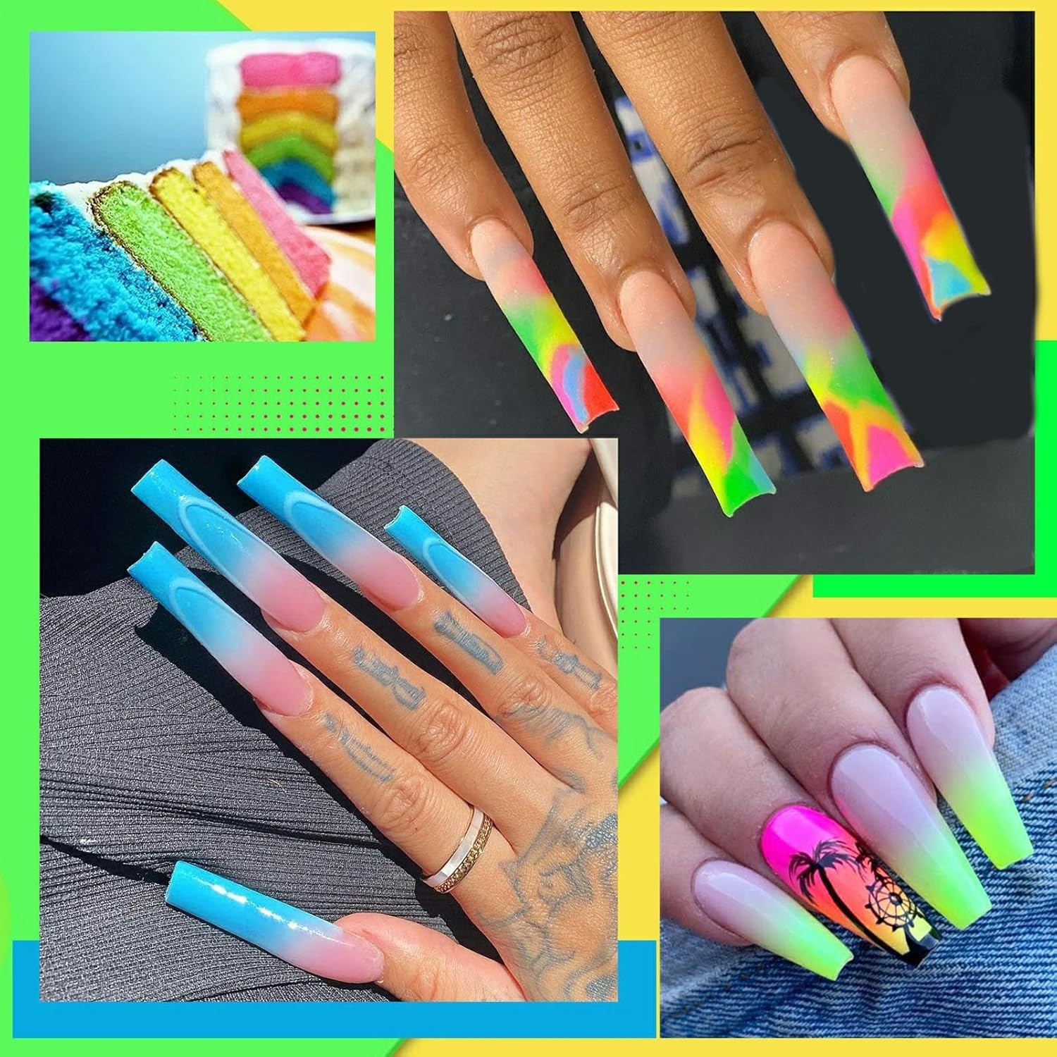 Semi-Permanent Gel Polish &ndash; UV Formula, Fluorescent, Shiny | Set of 6 Colours with Shiny Flakes Effect in the Dark, Durable Adhesive for Nail Reconstruction and Professional Female Quick Manicure image number 2