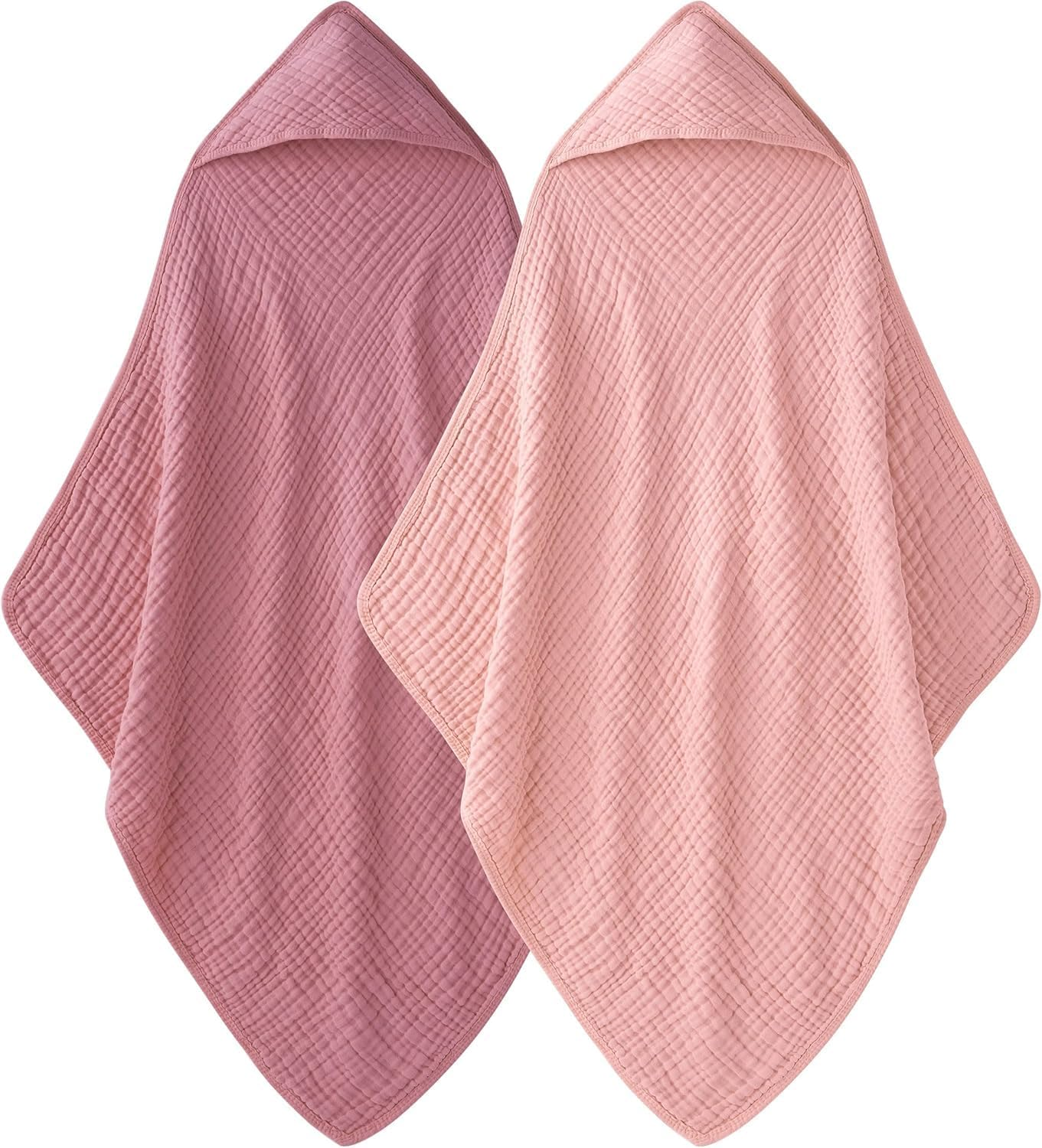 Hooded Baby Towels for Newborn - 2 Pack, 100% Muslin Cotton Baby Bath Towels with Hood, Soft and Absorbent for Girls Infant, Toddler and Kids, Large 35X35 Inches, Newborn Essential image number 3