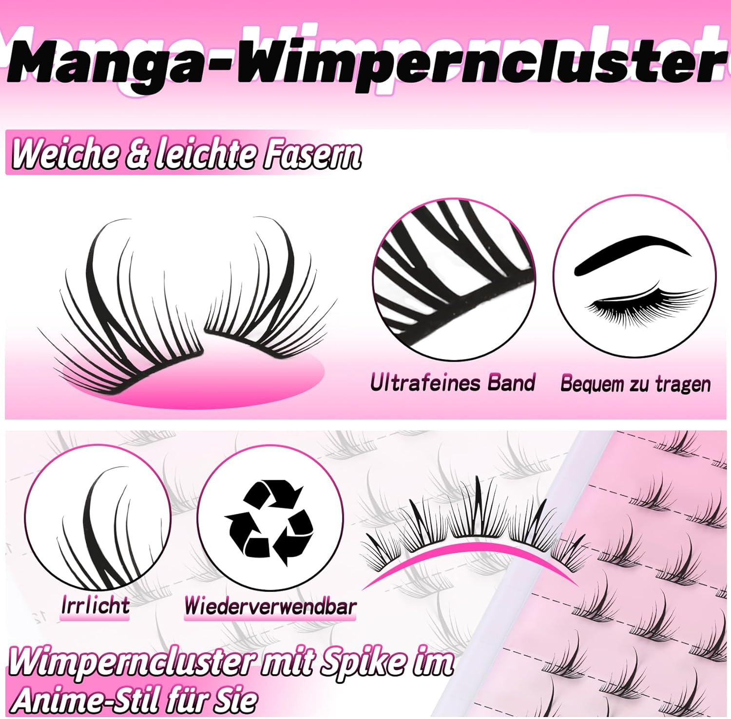 Veleasha Manga Lash Clusters Wispy Anime Cluster Lashes Laser Tech Spiky Design Eyelashes Cluster 10-14 Mm Super Lightweight DIY Eyelash Clusters (Petalsway) image number 4