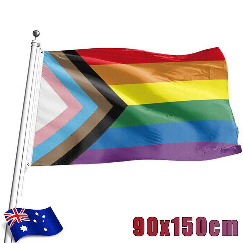 AIMALL Progress Pride Rainbow Flag &ndash; 3X5Ft (90X150Cm) LGBTQ+ Gay Lesbian Pride Banner with Grommets for Indoor & Outdoor Use, Lightweight Polyester, Perfect for Mardi Gras Party Decoration image number 2