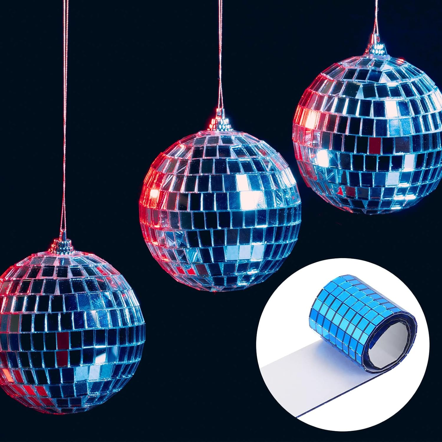 Queekay 4800 Pcs Disco Ball Self Adhesive Mirror Mosaic Tiles Glass 5 X 5 Mm Mini Disco Tiles Stickers Tape for Crafts Small Square Mirror for DIY Decoration(Blue) image number 1