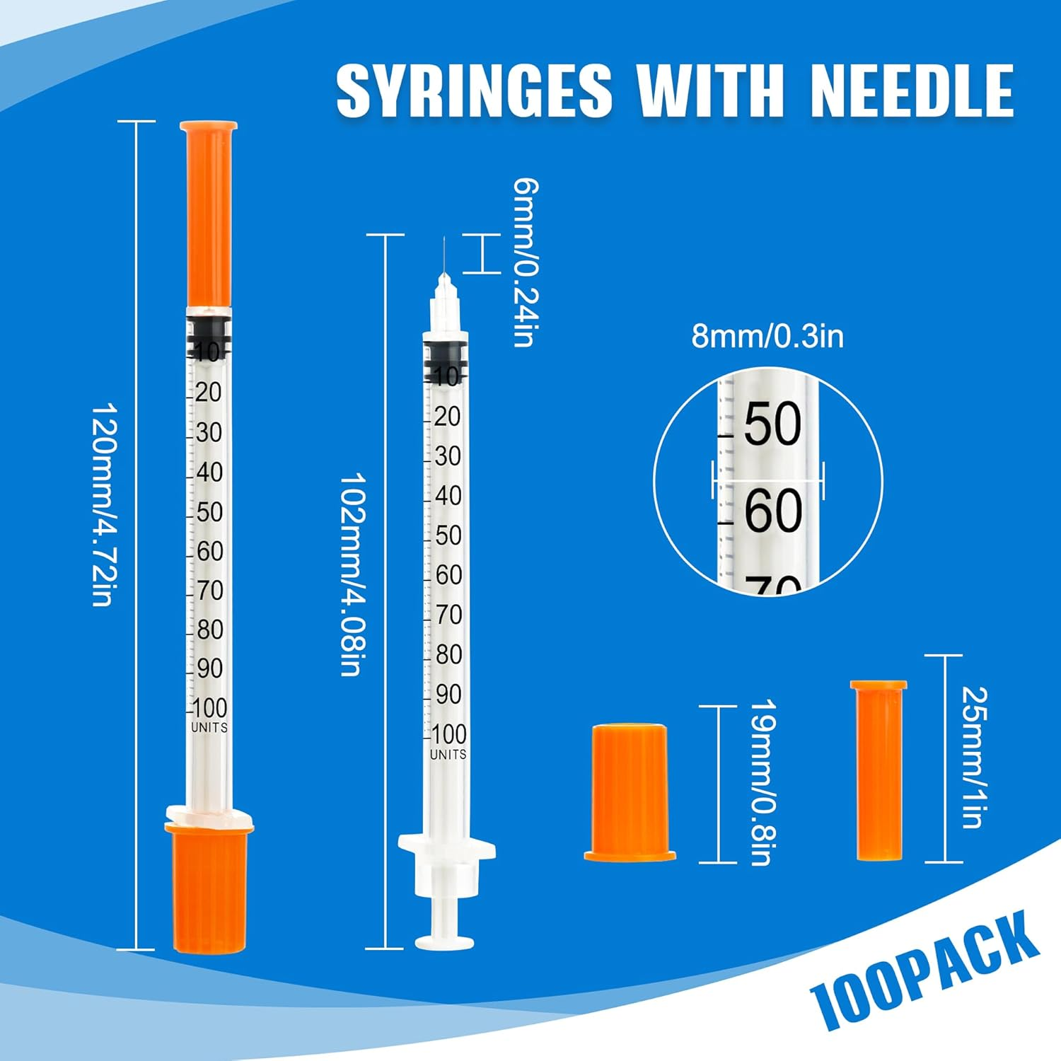 20 Pack 1Ml Syringes with 32Gx6Mm Plastic Multiple Uses Measuring Tools, Individually Wrapped image number 2