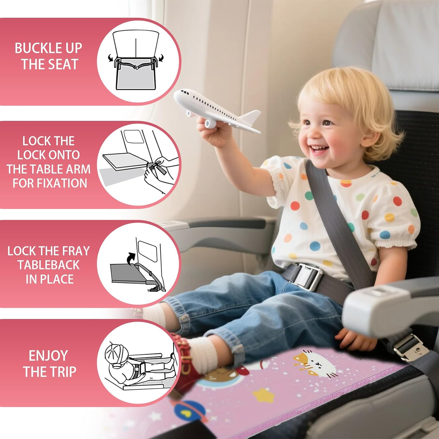 Airplane Travel Bed for Kids Foldable Airplane Bed For77*44Cm Airplane Seat Extender for Travel Waterproof Lightweight Airplane Foot Hammock for All Airplane Seats（Pink） image number 1