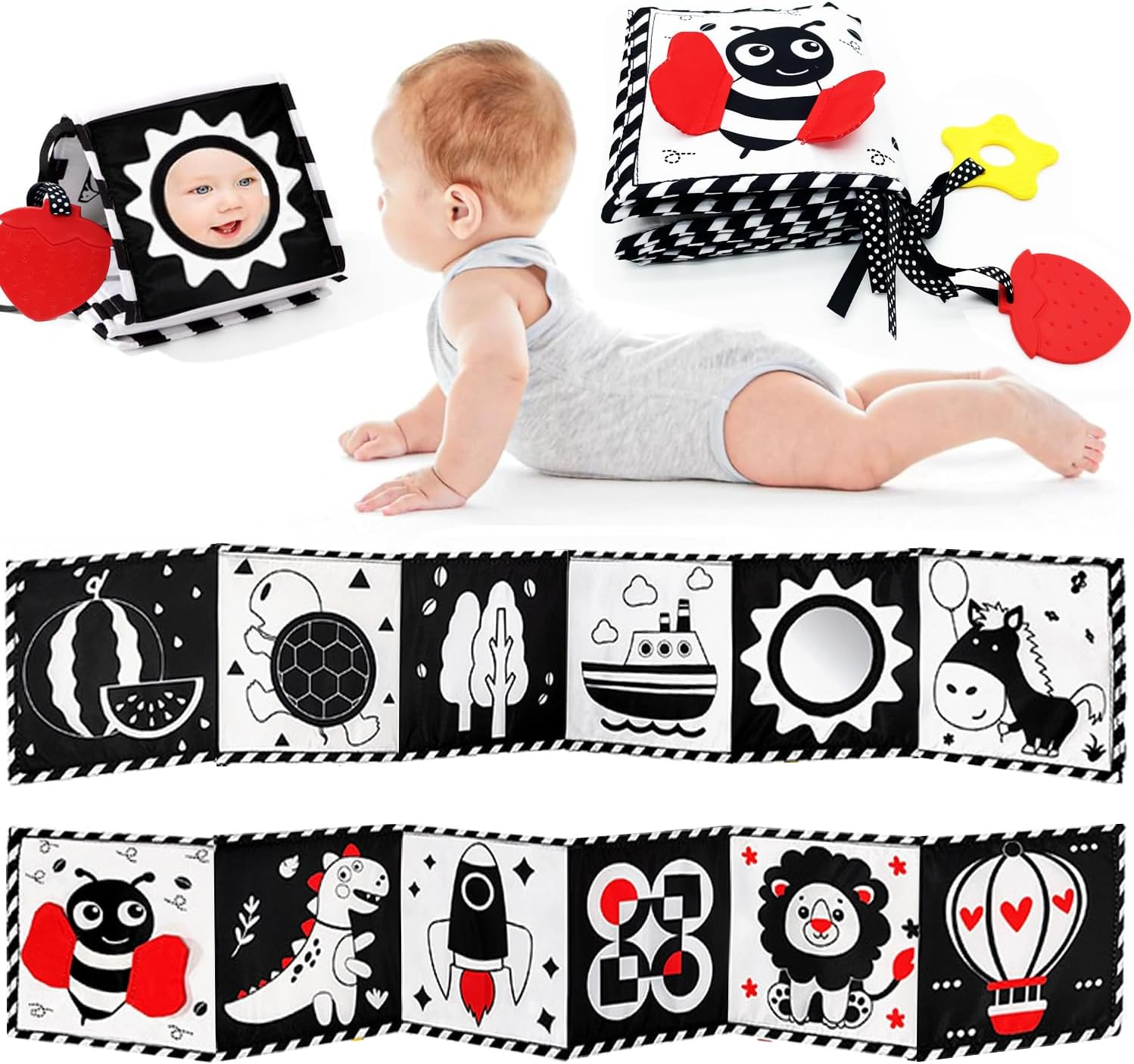Black and White High Contrast Baby Toys 0-6 6-12 Months Soft Book for Newborn Brain Development Tummy Time Toys Infant Sensory Crinkle Toys 0-3 3-6 Month Montessori Learning Activities for Babies image number 4