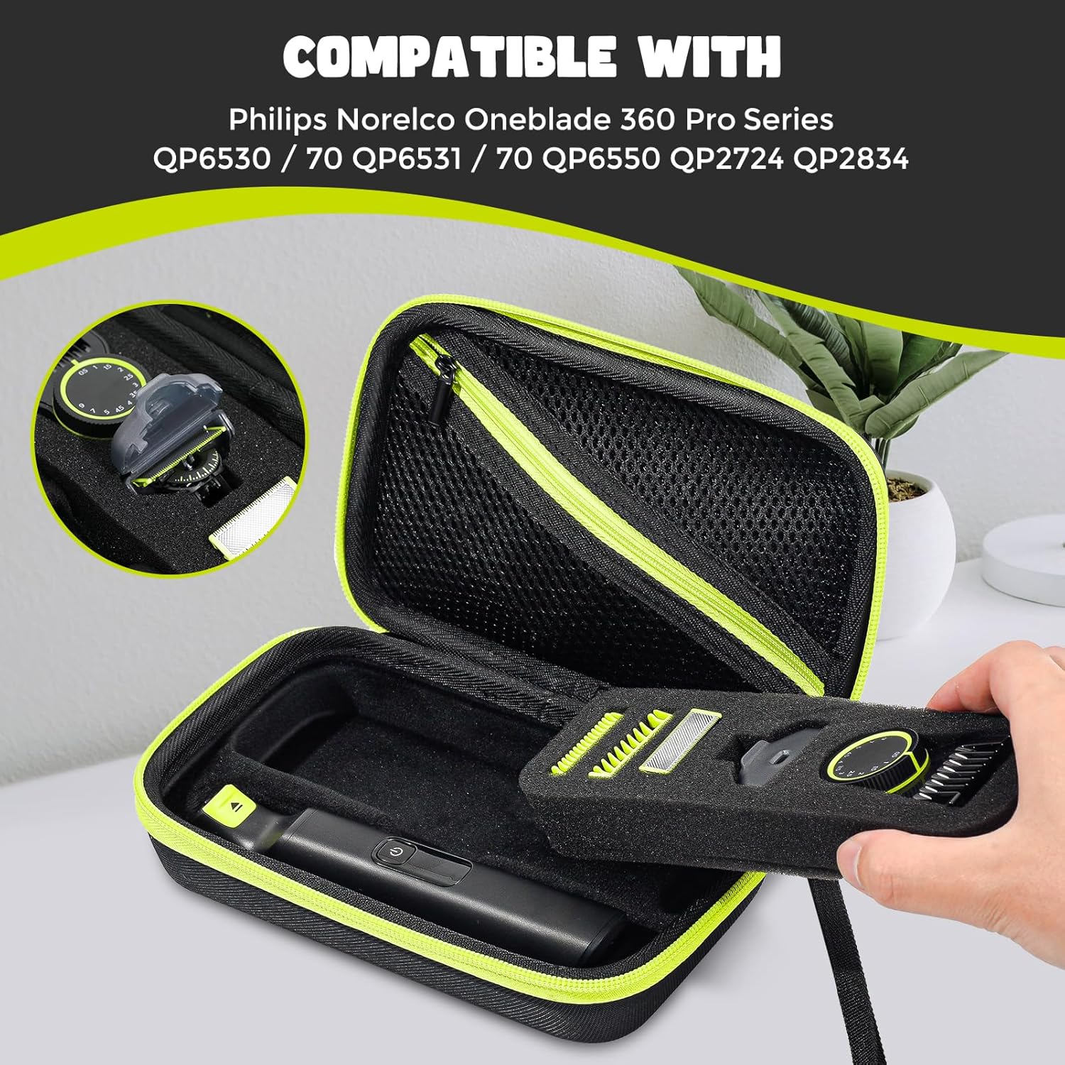 Procase Hard Carrying Case for Norelco Oneblade 360 Pro Hybrid Electric Trimmer, QP6530/70 QP6531/70 QP6550 QP2724 QP2834, Travel Storage Bag for Men Razor Shaver Guard Replacement Blades image number 5