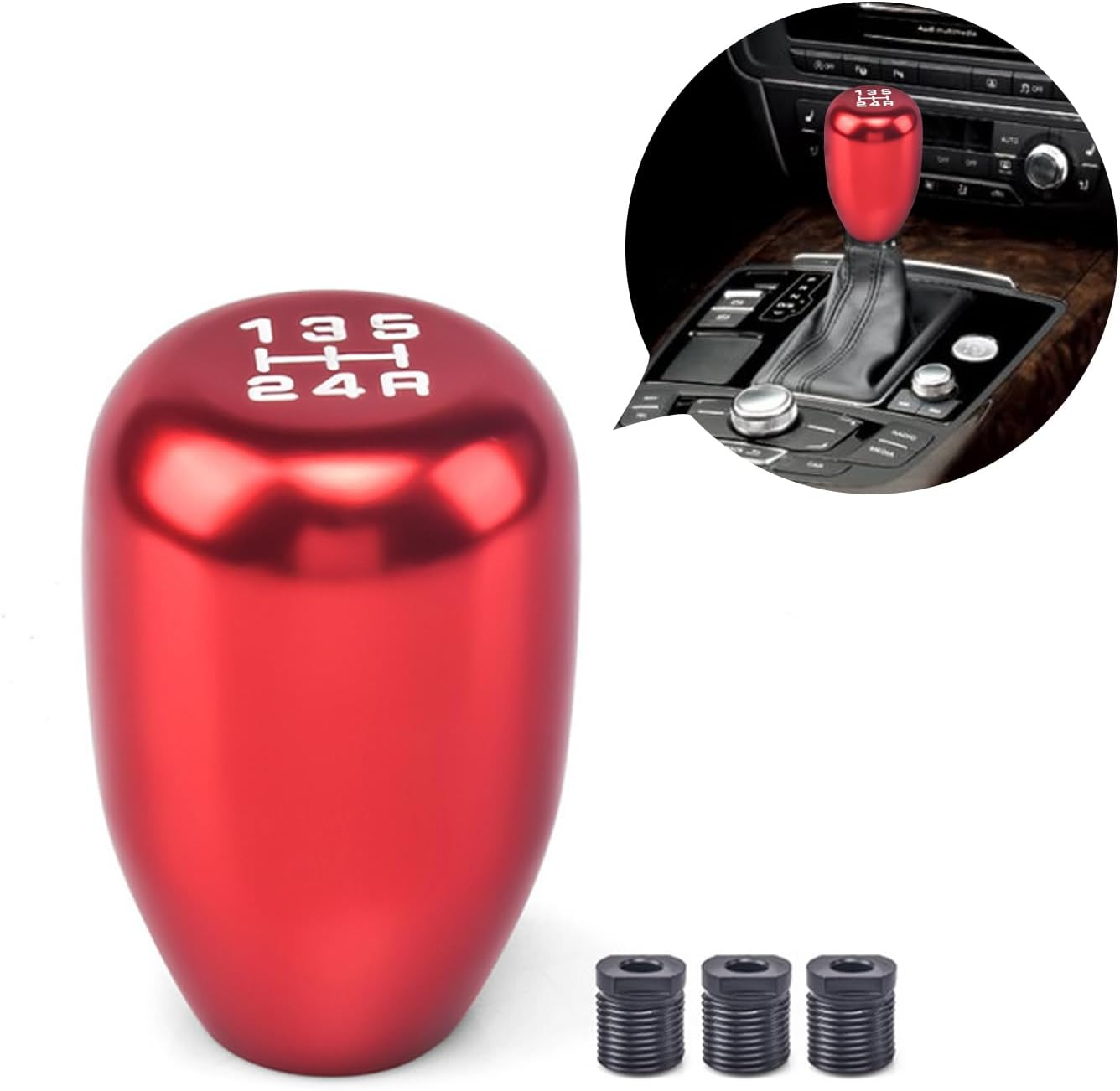 UGSHY 1 PC Car Manual Transmission Shift Knob, M12 X 1.25 Alloy Modified Wave Stick Shift Lever Head with 3 Adapter, Screw-In Shift Knob Replacement, Universal Car Interior Accessories (Multicolored)