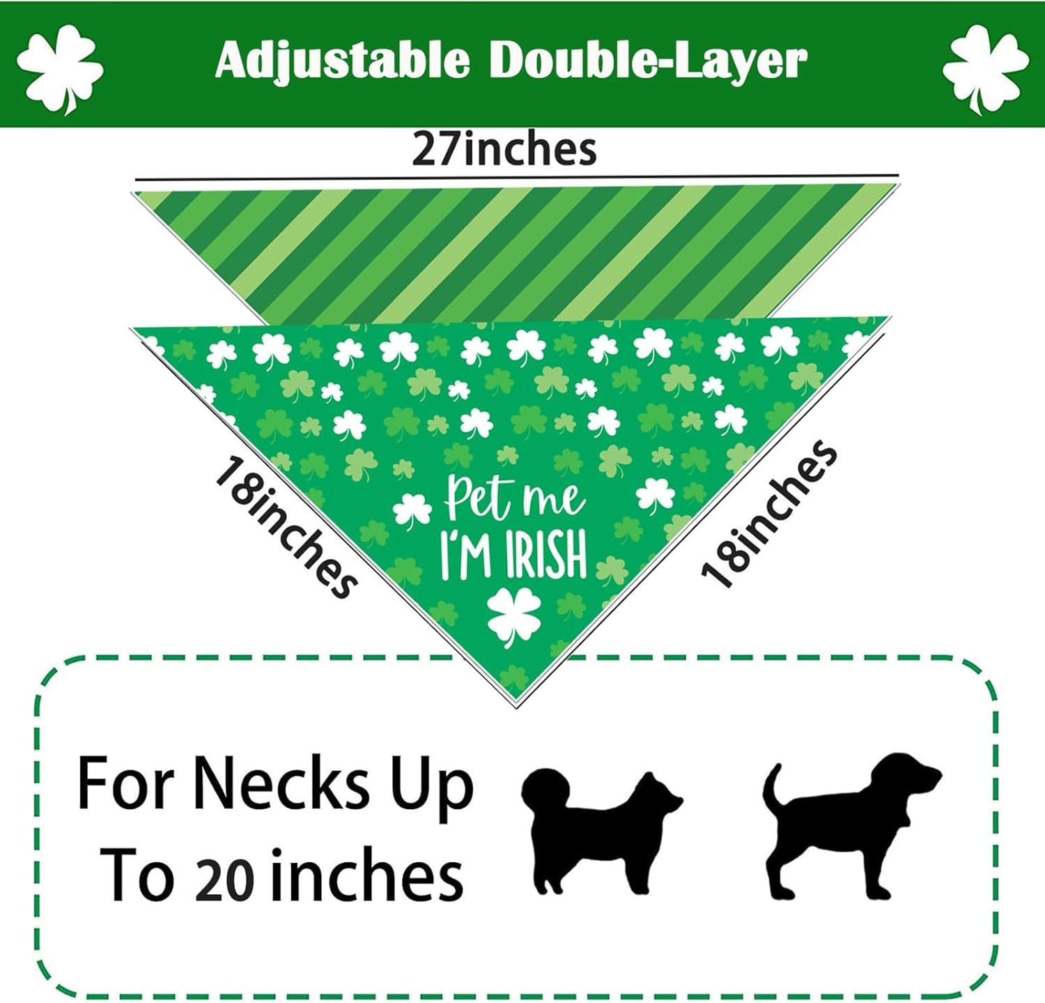 St Patrick'S Day Dog Bandanas - Lucky Shamrock Puppy Scarf - 2 Pcs Adjustable Triangle Double-Layer Reversible Pet Bandanas for Small Medium Large Dogs image number 4