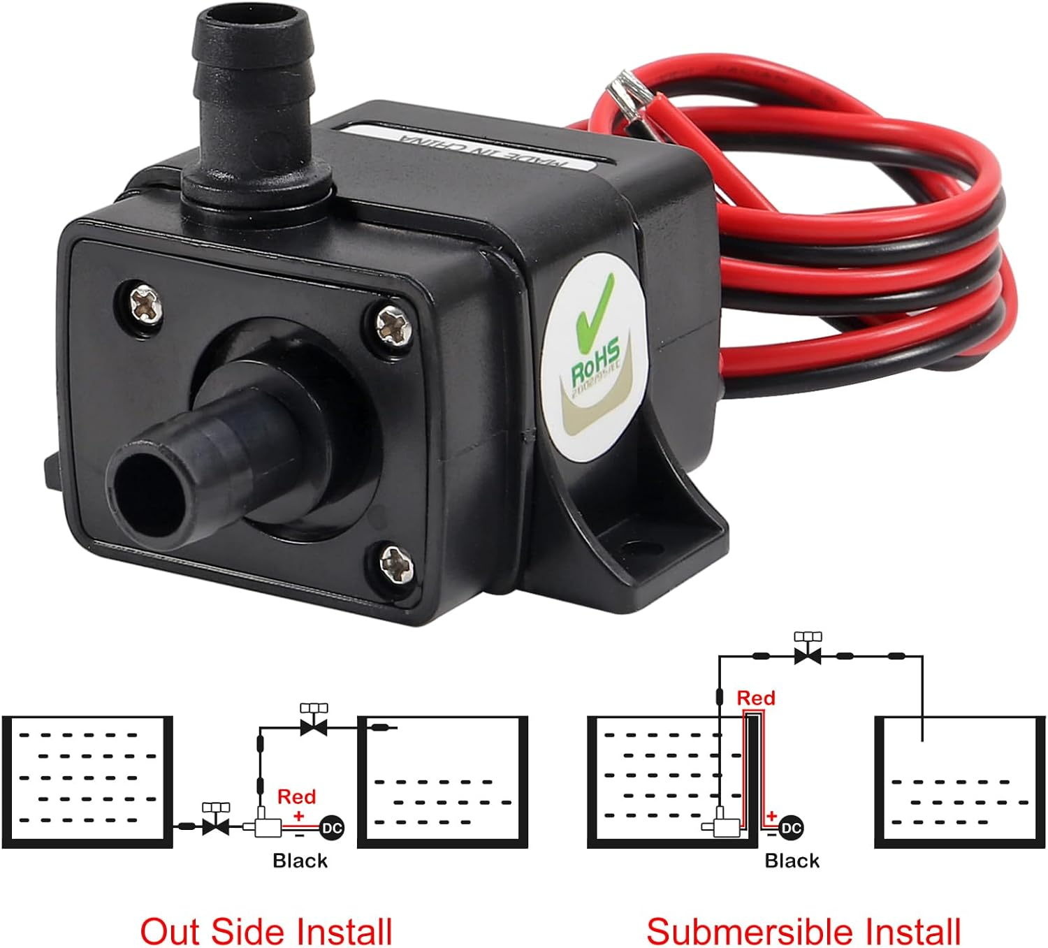 DIANN Mini Submersible Water Pump DC 12V Small Fountain Pump (4.8W 240L/H) with 3.3Ft Tubing 8X10Mm for Fish Tank Aquarium Fountain image number 5