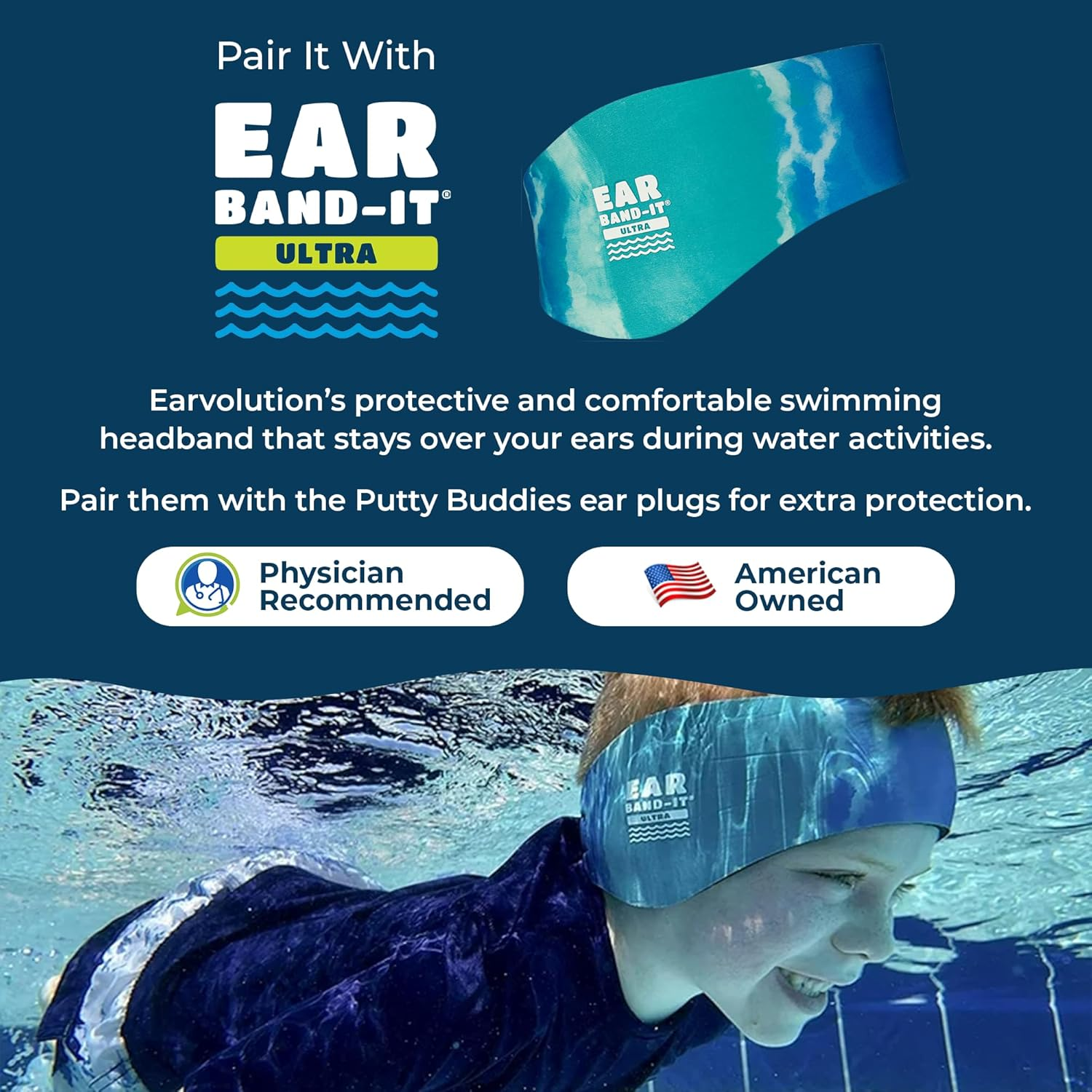 Earvolution Floating Putty Buddies Ear Plugs for Swimming - Invented by an Ear Physician - Moldable, Premium, Silicone - Floats on Water - Waterproof - Made in the USA - 3 Pack - Blue/Red/Green - Blue/Red/Green image number 6