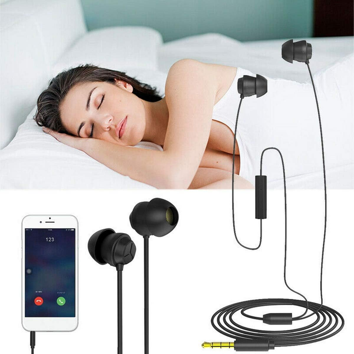 Sleep Earphone Anti-Noise In-Ear Ultra-Soft Headphones Earbuds Headset Phones for Sleeping Travel Relaxation (Black) image number 4