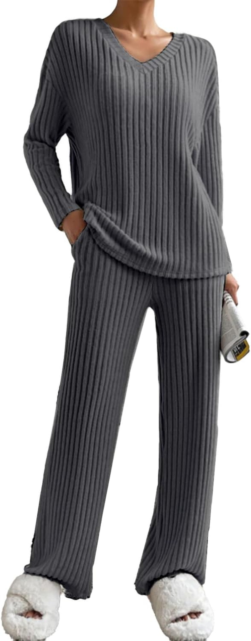 Women Suit 2 Pieces Tracksuit Long Sleeve V Neck Jersey Comfortable Straight Pants Casual Suit Fall Winter