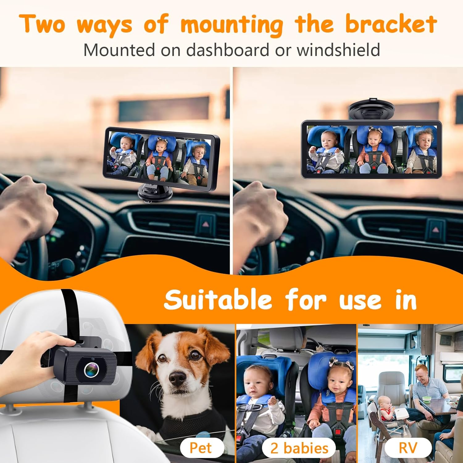 2-Kids Baby Car Camera for Seat: 6.9 Inch Ultrawide Display with Two Cameras Rear Facing - USB Powered Backseat Camera HD 1080P Easy to Install image number 5