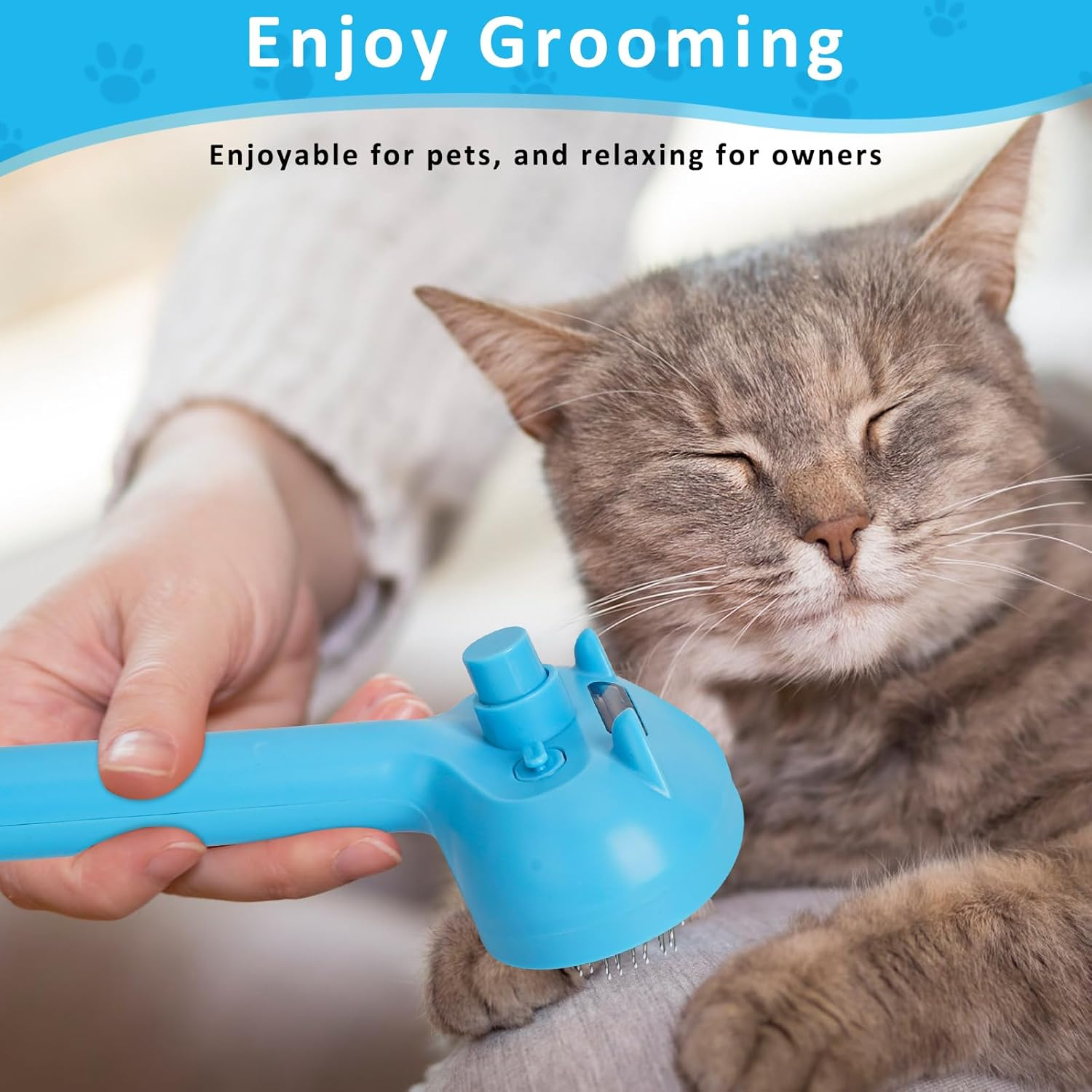 Spray Comb for Cats, Steamy Cat Brush, Cat Brush with Release Button, Cat Brush, Short Hair, Pet Dog Brush, Cat Brush, Multifunctional Cat Spray Massage Comb, Blue image number 4