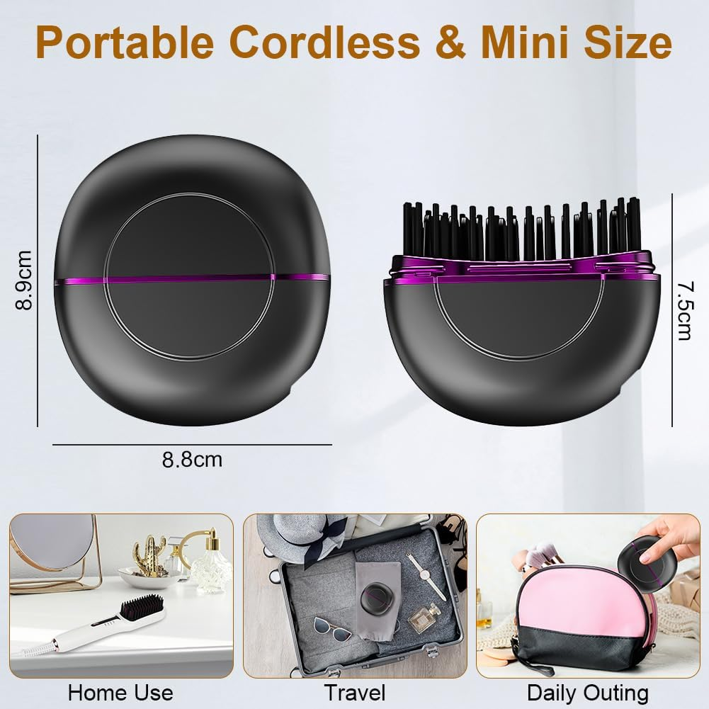 Alaoo Wireless Hair Straightening Brush, Mini Hair Straightener for Soft, Thinning, Thick and Curly Hair Types image number 3