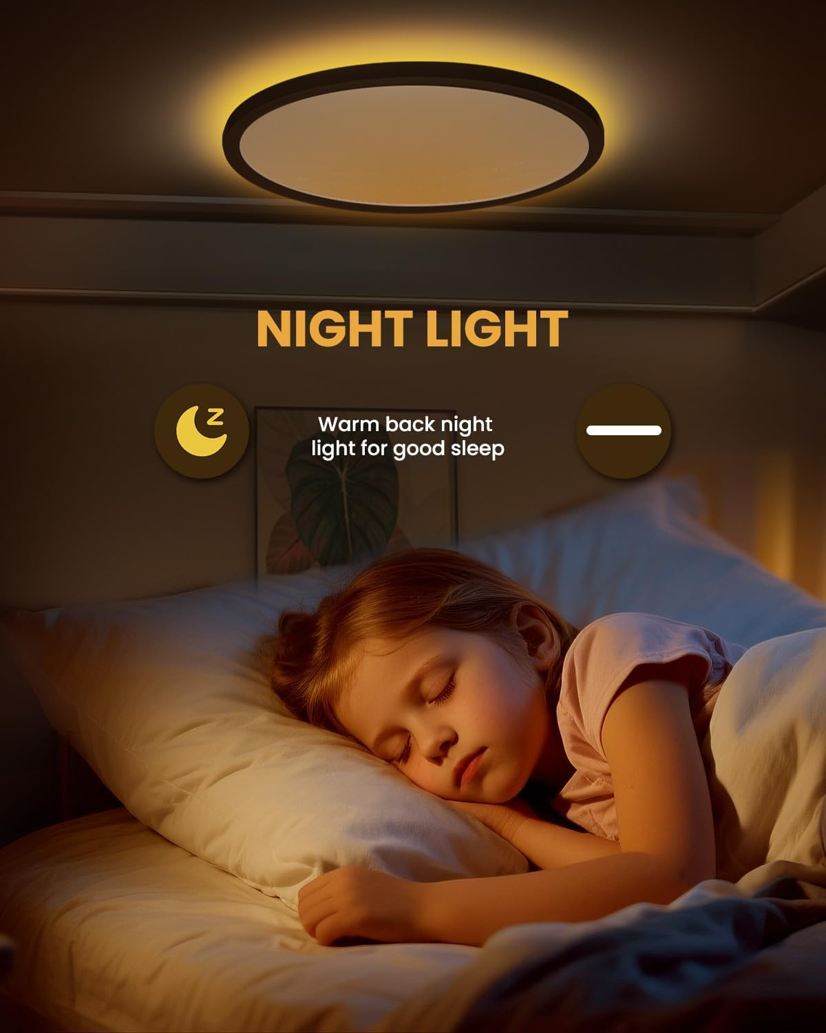 Doright 24W LED Flush Mount Ceiling Light, 12 Inch round LED Ceiling Light Flat with Remote Control, 2400LM, 3000K/4000K/6500K, Dimmable, Timer Function, Night Light Mode - Black