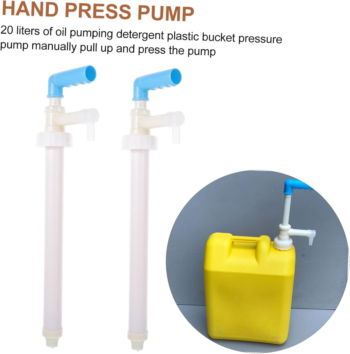 PRETYZOOM 20L Chemical Bucket Hand Pump Liquid Dispenser Set of 2 Manual Plastic Fluid Pump for Household and Industrial Use image number 6