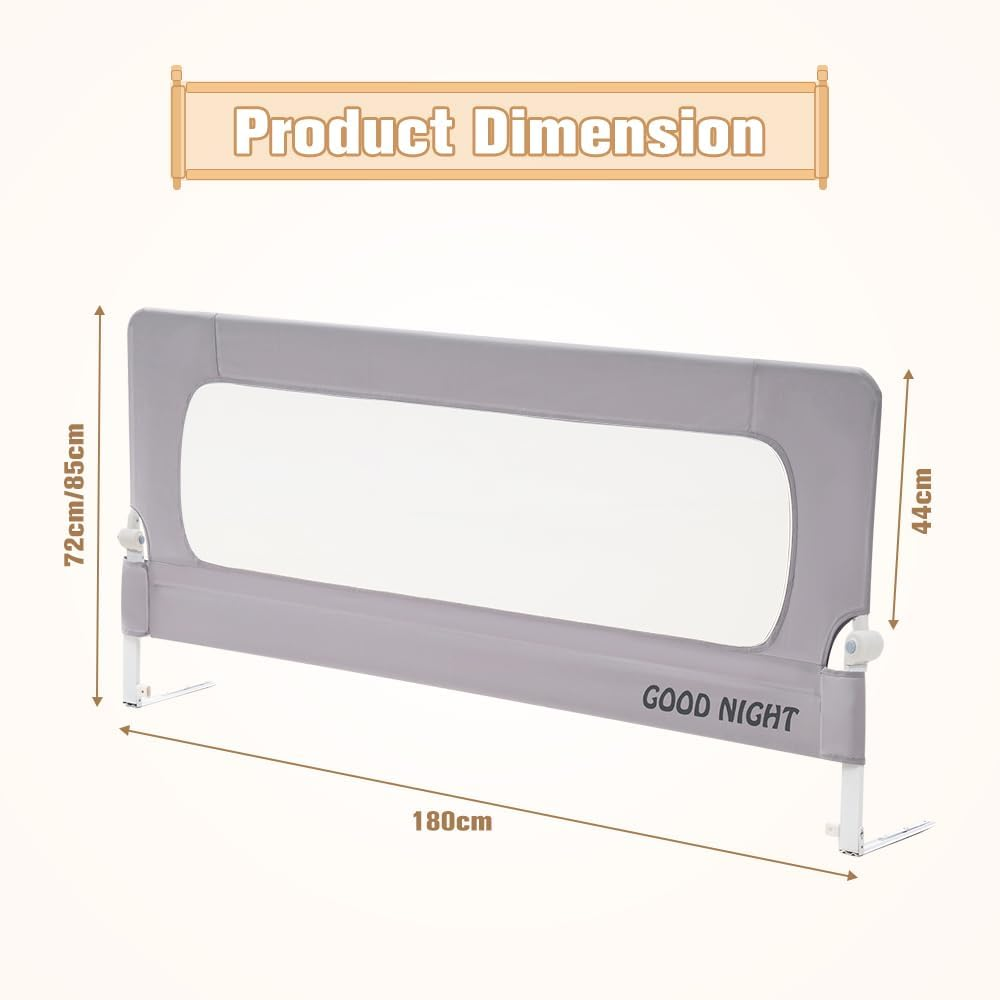 Playpals Toddler Bed Rail, Extra Long Baby Kids Bed Rail Guard Height Adjustable Folding, Crib Safe Bed Side Rail for Queen, Full Size, Twin, King Size (1 Piece, 180Cm X 72Cm/85Cm) image number 6