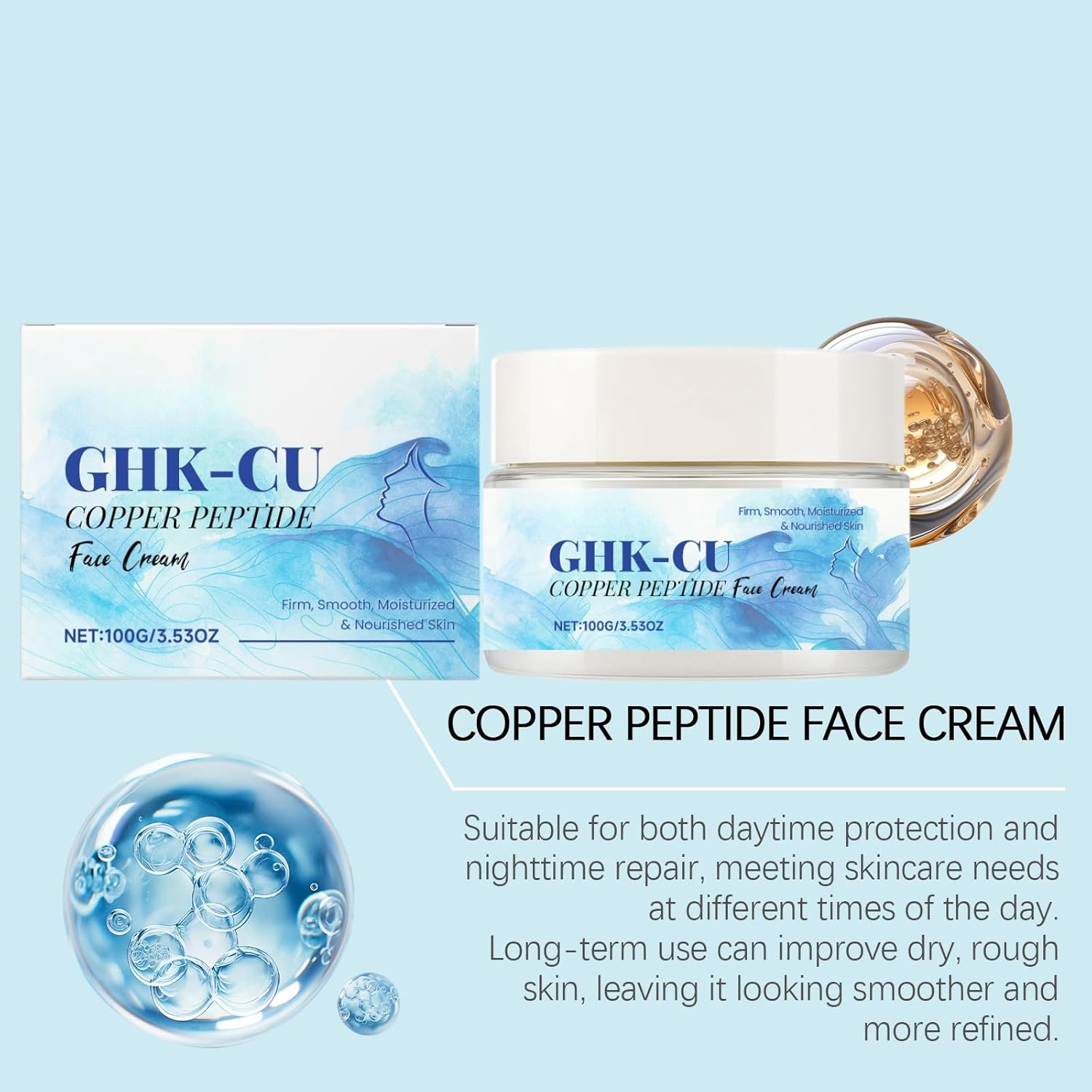GHK-CU Copper Peptide Face Cream, Firming Moisturizing Anti-Aging Cream for Smooth Hydrated Skin, Revitalizing Copper Peptide Moisturizer for Fine Lines, Radiance Boosting Daily Repair Cream (1Pcs) - 4Pcs image number 3