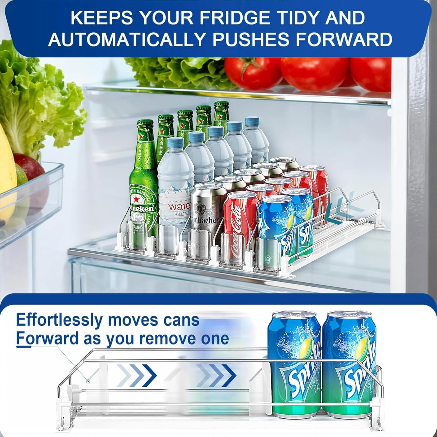 4PCS Generic Fridge Organiser, Can Dispenser Fridge, Width-Adjustable Beverage Pusher Glide, Holds up to 20 Cans, Automatic Replenishment for Beer, Soda, Seltzer Pop Ideal for Fridge, Kitchen & Pantry image number 3