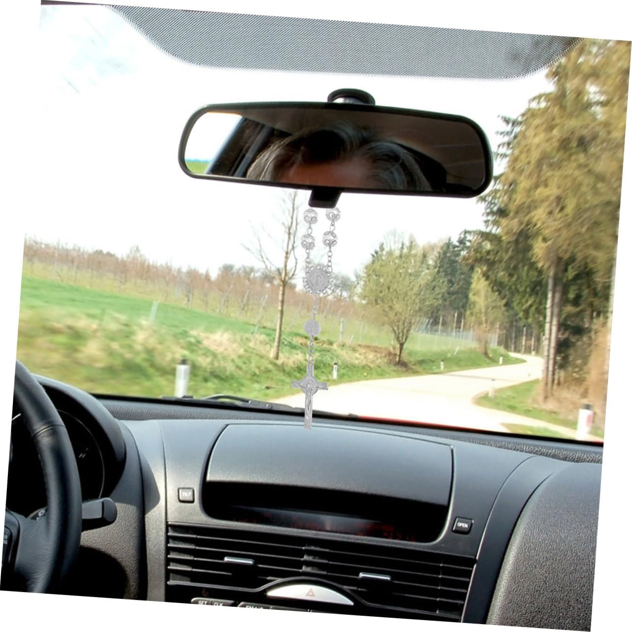 GRIRIW 2Pcs Cross Ornaments Mirror Accessories Pendant Accessories Decoration Kit Accessories Pendant Tilt Candles Decoration Bracket Cup Candles Car Ornaments Silver Aluminum Alloy image number 4