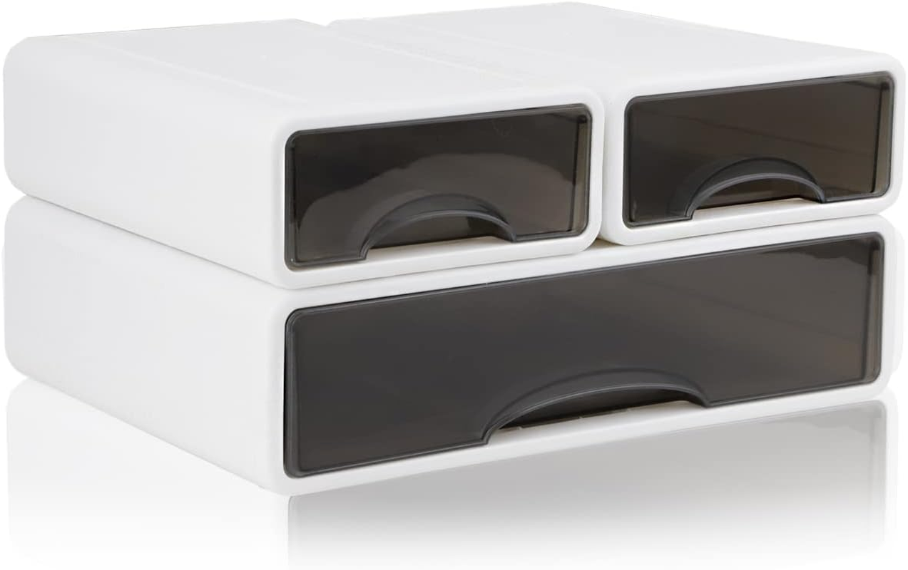 Stackable Desk Organizer, FHDUSRYO Large Desktop Storage Box with 3 Drawers, 13&rdquo; Wide Letter Size Desk Organizer and Accessories, Plastic Drawer Organizer for Office, Document, Makeup (White, 3Pcs) image number 5