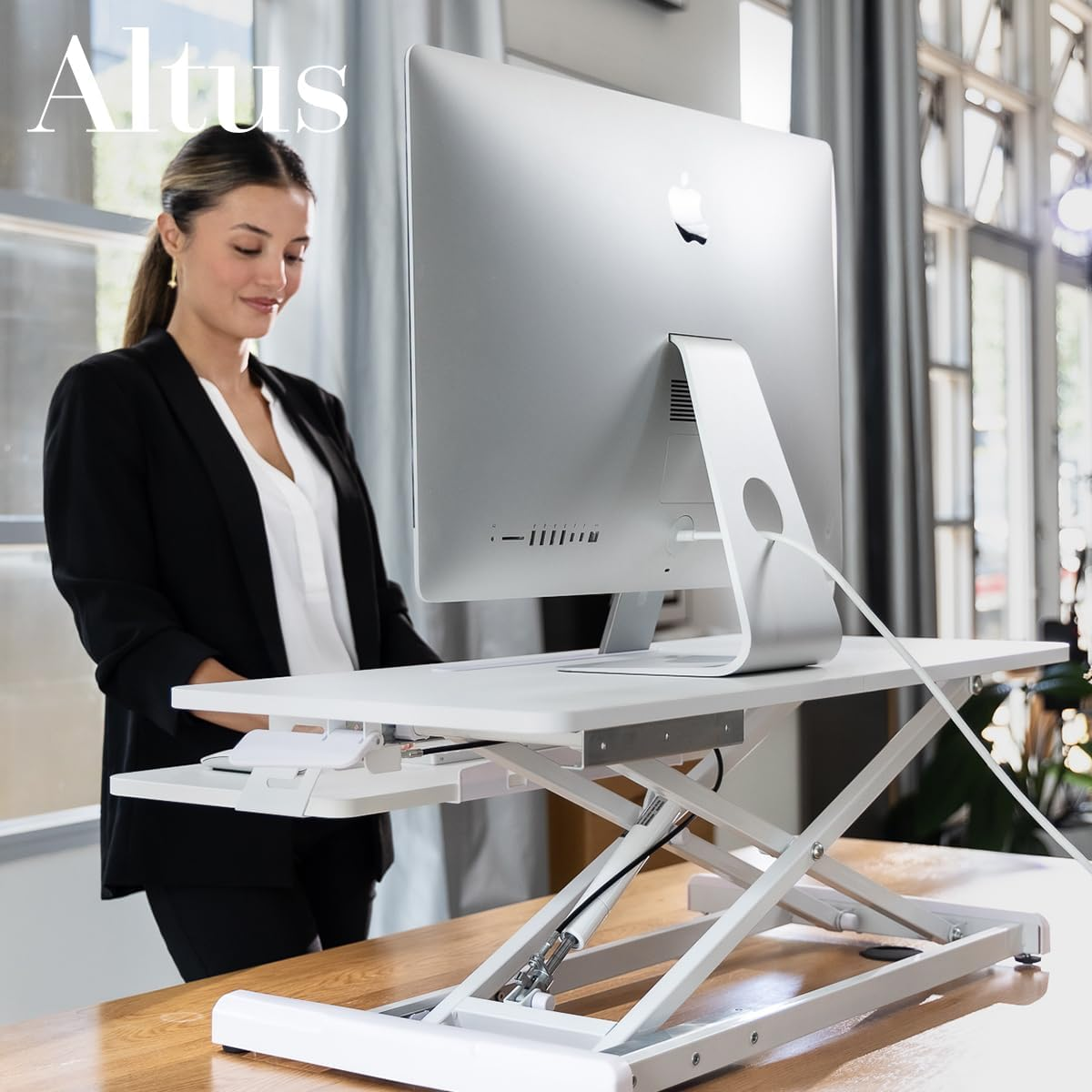 Altus Stand-Up Desk Converter 880Mm Sit-To-Stand Tabletop Riser Workstation White image number 3