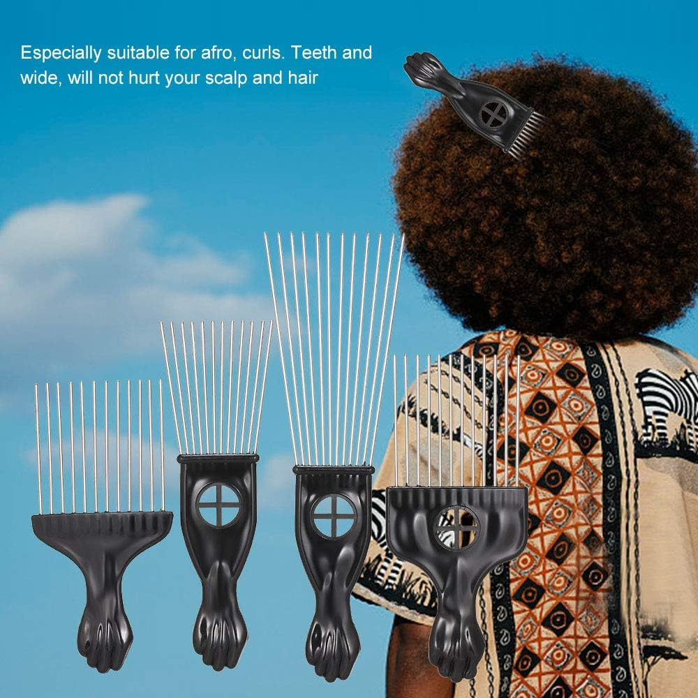 Yasao 4PCS Black Comb Set Metal Afro Hair Style Comb Curly Hair Black Suit Steel Needle Comb Hairdressing Tools image number 1