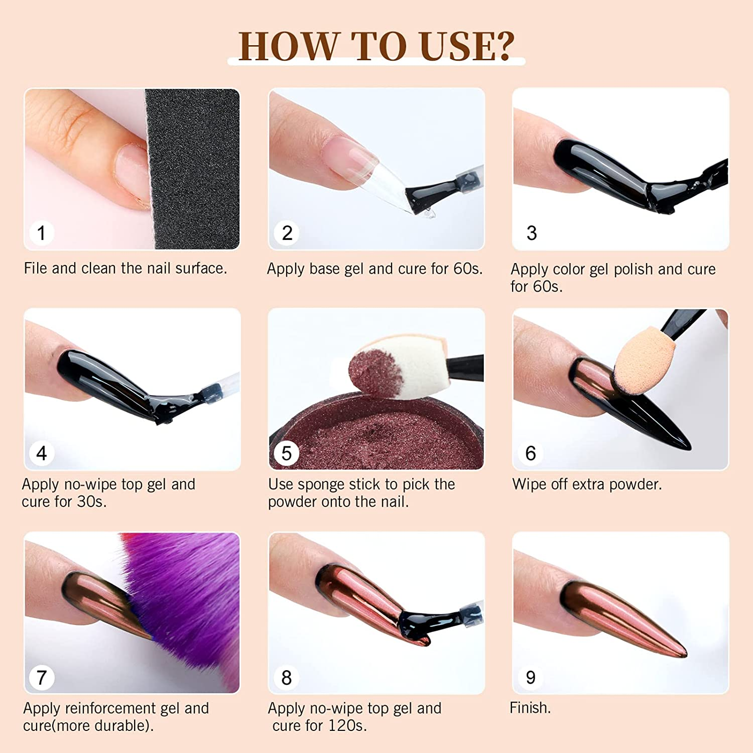 SAVILAND Chrome Nail Powder Set - 6 Colors Rose Gold Chrome Nail Powder Holographic Metallic Mirror Nail Effect Manicure Pigment for Nail Decoration Salon Home DIY image number 2