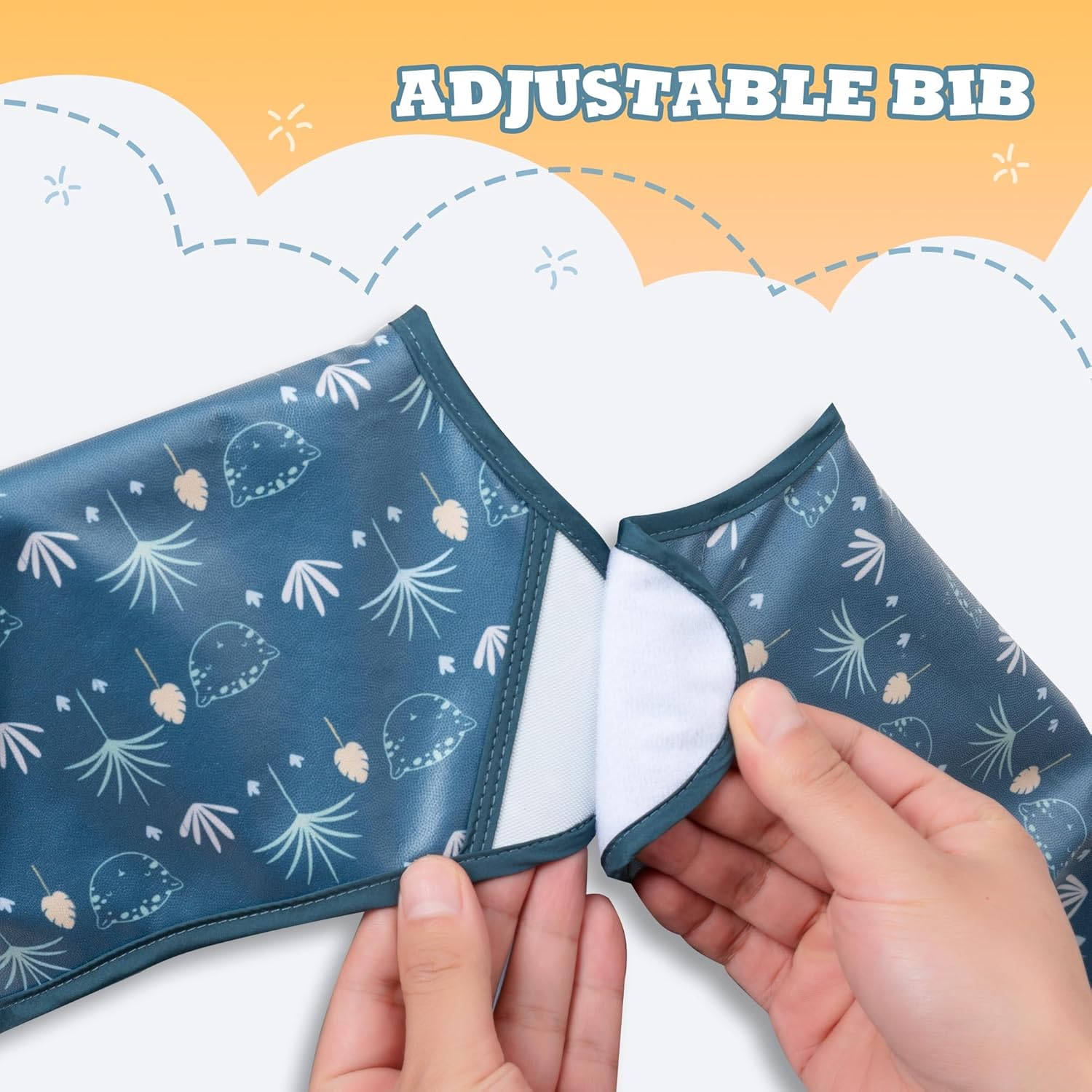 Little Dimsum Baby Bib with Pocket Waterproof Toddler Bibs Infant Feeding Bibs for Boys and Girls, Pack of 2 Colors - 2D-Surf image number 6