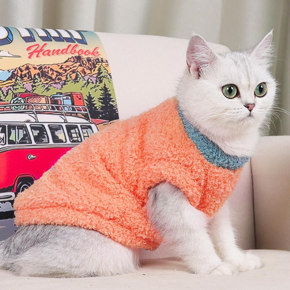 FUNAT Comfortable Plush Cat Clothes, Winter Thick Soft and Warm Pet Clothing, Thick Cat Shirt for Winter, Cold Weather Cat Clothes, Soft Kitten Sweater image number 6