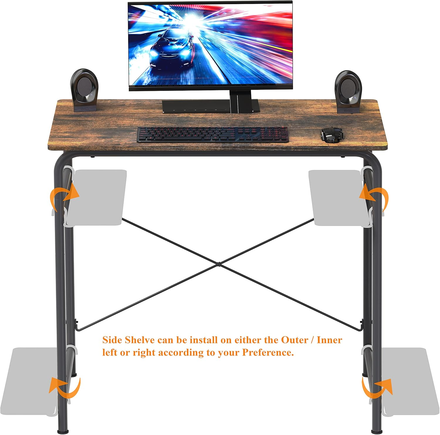 SHW 78Cm Gaming Computer Desk with Shelf, Rustic Brown image number 6