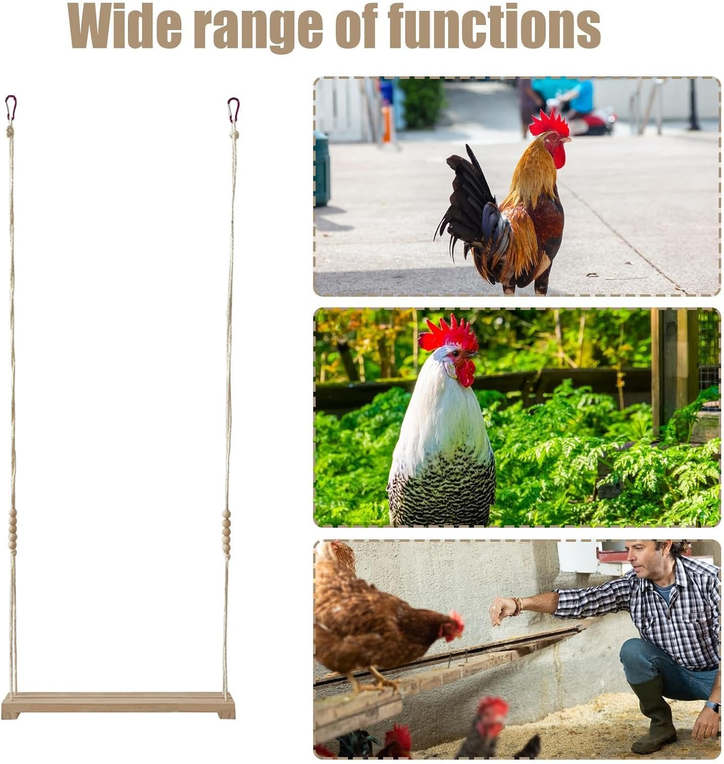 Chicken Swing, Poultry Run Swing, Wooden Chicken Wood Stands, Chicken Perch Ladder for Chickens Rooster Poultry Parrots image number 3