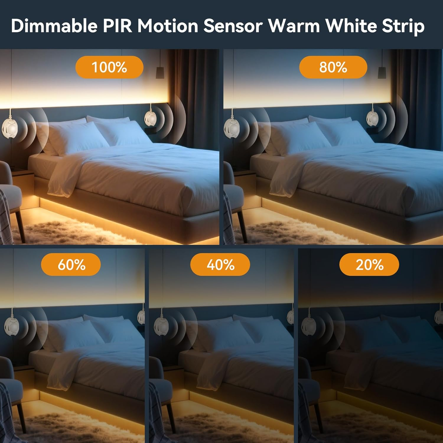 Taormey LED Strip Motion Sensor 6 M, Dual Control LED Bed Light with PIR Motion Sensor, Motion Activated Warm White LED Strip for Bedroom, Bedside, Stairs, Cupboard, Hallway image number 6