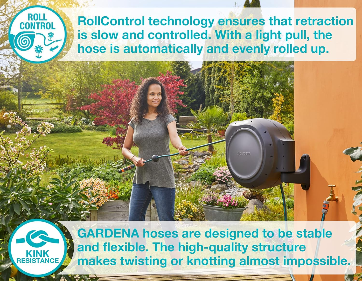 Gardena 8050-83 Foot Wall Mounted Retractable Reel with Hose Guide, Automatic Retraction for Easy Watering image number 4