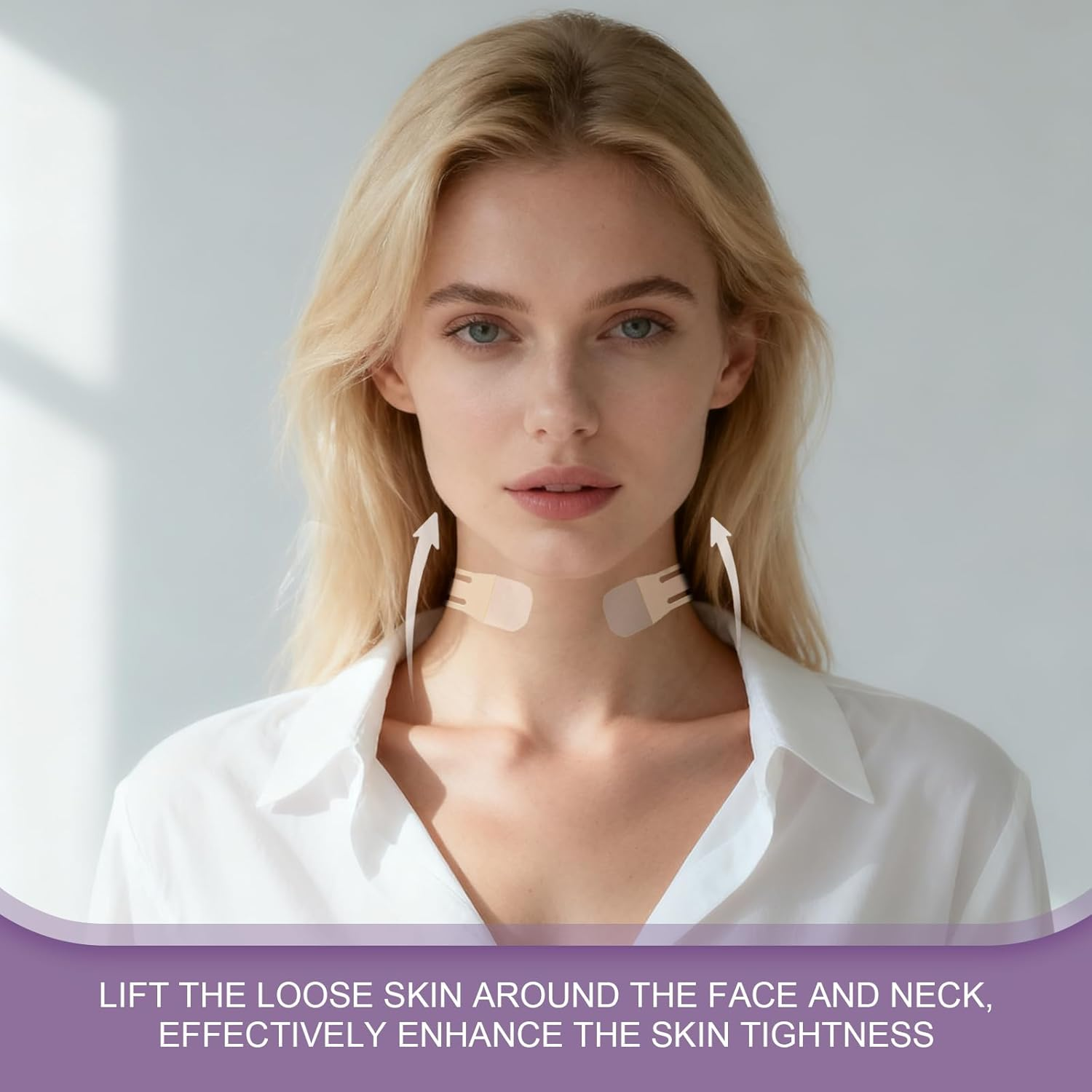 Hzqzaoan Face Lifting Tape - Invisible Neck Tape for Double Chin & Sagging Skin, Includes 4 Neck Bands & 20 Replacement Strips (High Elastic, Waterproof) image number 2