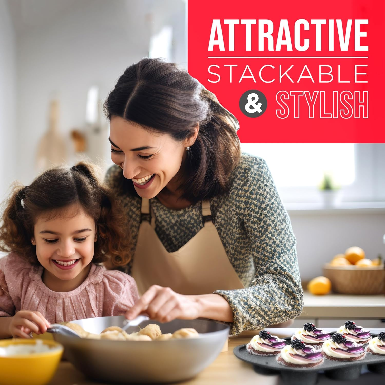 Bakken Swiss - Bakeware Set &ndash; 6 Piece &ndash; Stackable, Deluxe, Non-Stick Baking Pans for Professional and Home Cooking &ndash; Carbon Steel, Gray Coating image number 3