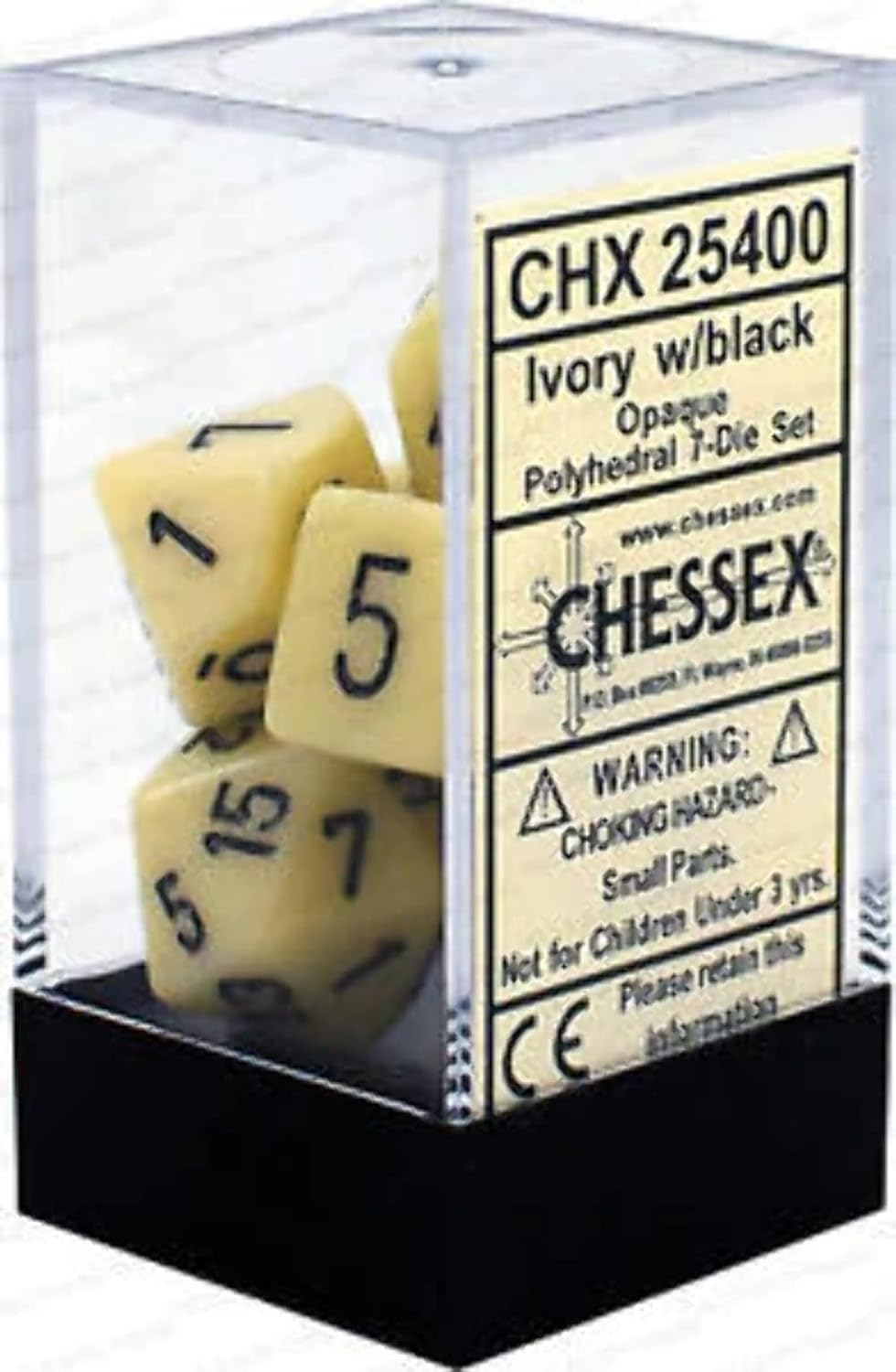 Chessex CHX 25400 Opaque Polyhedral Ivory/Black 7-Die Set