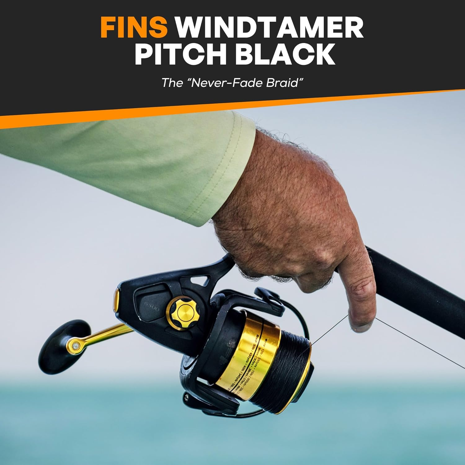 FINS Windtamer Pitch Black Braid Fishing Line - No-Fade, round 4-End Braided Line for Bass Angling, Resists Wind Knots and Twisting, Non-Bleeding image number 1
