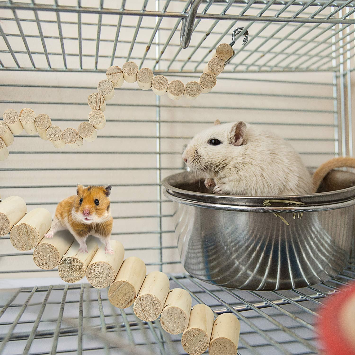 2 Pack Soft Animal Bridge Toy, Wooden Pet Ladder Bridge, Bendable Cage Habitat Toy, for Hamster Mouse Chipmunk and Other Small Animals image number 6