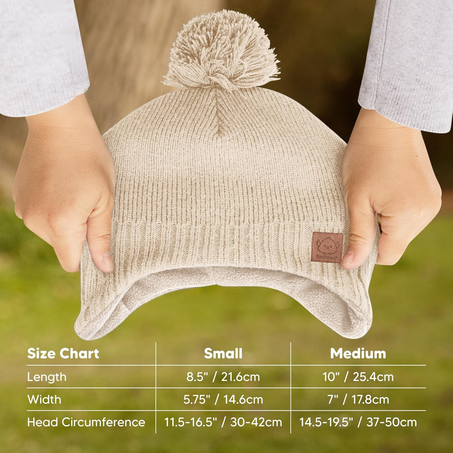 Baby Beanies, Baby Hats for Boys, Girls - Cute Toddler Winter Hat, Soft & Stretchy Beanies for Infant, Newborn 6-36 Months, Cozy & Warm with Earflap Muff & Pom (Cream) image number 6